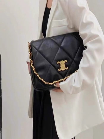Torba za ramena od prave kože, velika zapremina, dijamantno šivanje, lančani remen, tote stil