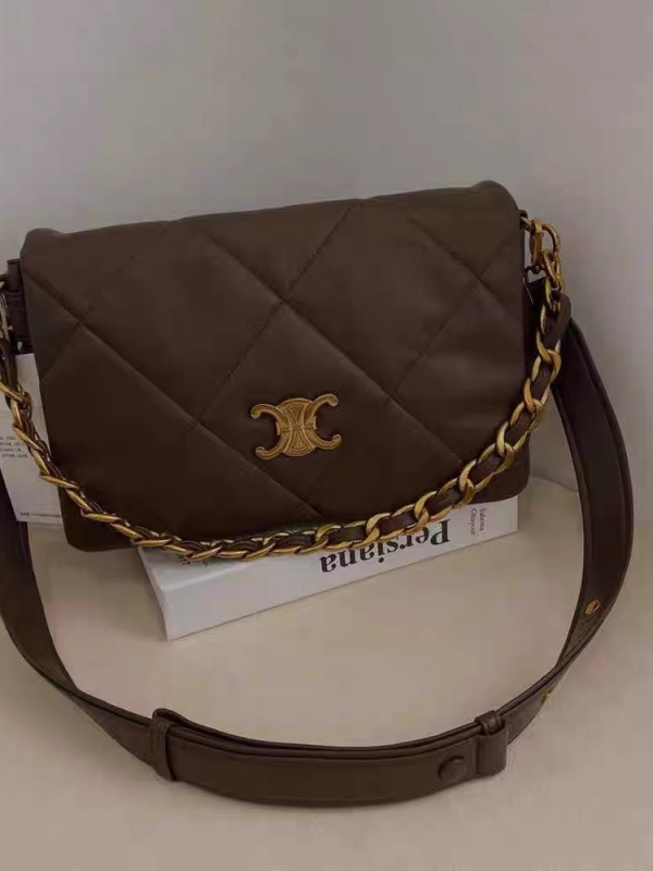 Torba za ramena od prave kože, velika zapremina, dijamantno šivanje, lančani remen, tote stil