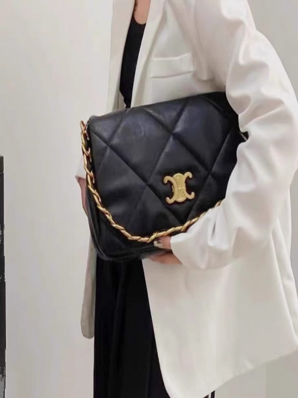 Torba za ramena od prave kože, velika zapremina, dijamantno šivanje, lančani remen, tote stil