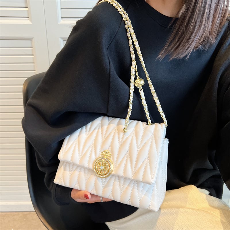 Ženska torbica od PU materijala, dijamantno šivanje i lančani remen, mala kvadratna crossbody torba, elegantna i moderna
