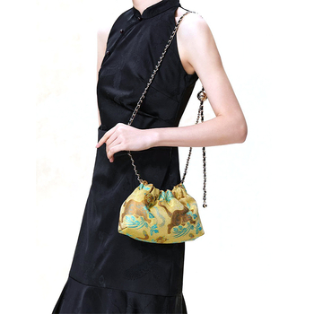Torba od svile u novom kineskom stilu s uzorkom oblaka, mulberry svila, Song brokat, rameni crossbody lancem