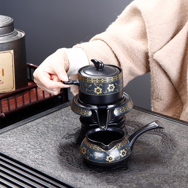 Ceainic rotativ din lut purpuriu Yixing – aparat de preparare ceai ușor de utilizat, set creativ de accesorii Kung Fu pentru uz casnic