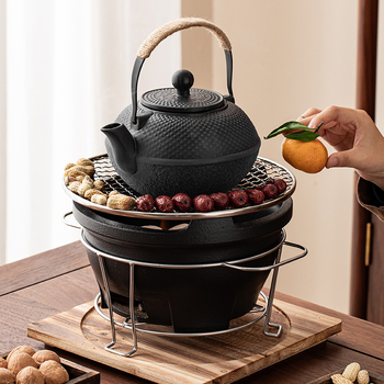 Ceainic ceramic și sobă cu cărbune — set complet de unelte și accesorii