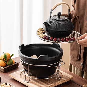 Ceainic ceramic și sobă cu cărbune — set complet de unelte și accesorii