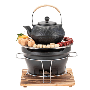 Ceainic ceramic și sobă cu cărbune — set complet de unelte și accesorii