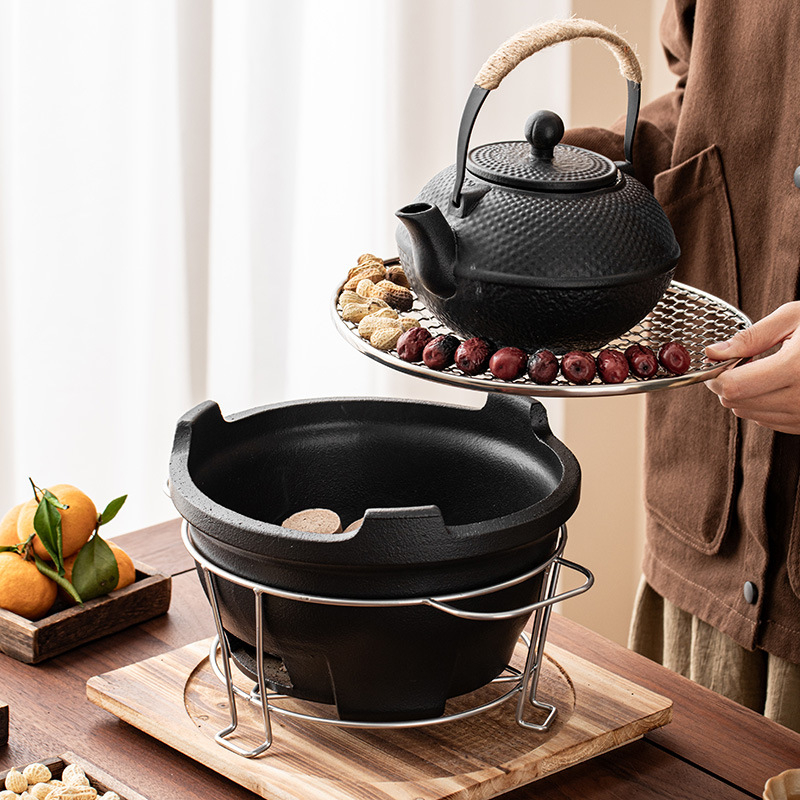 Ceainic ceramic și sobă cu cărbune — set complet de unelte și accesorii