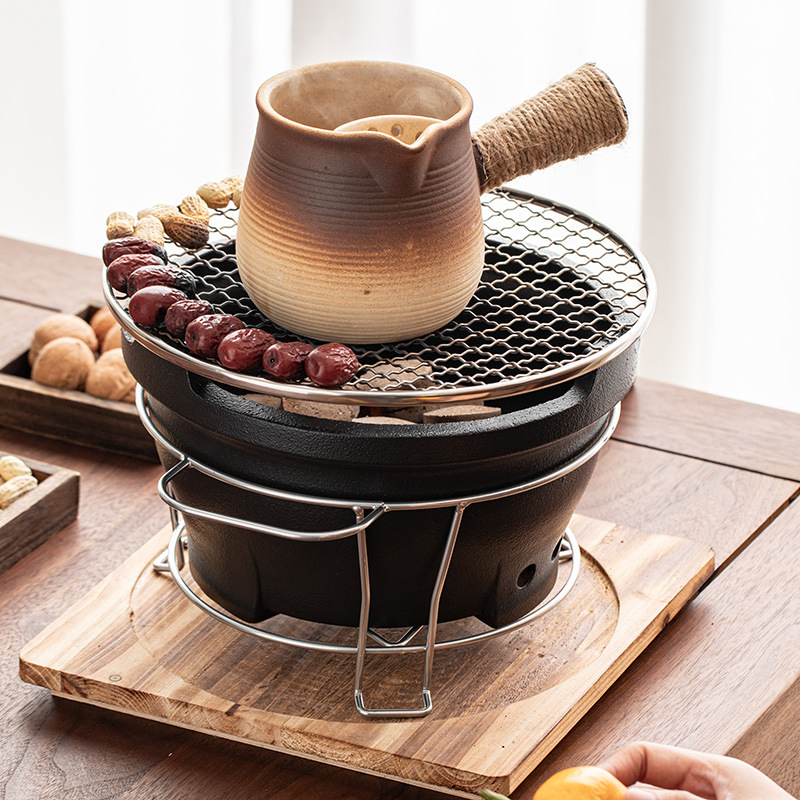 Ceainic ceramic și sobă cu cărbune — set complet de unelte și accesorii
