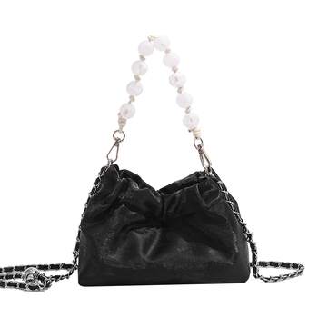 Srebrna plisirana torba s lancem, u stilu kineskog nacionalnog dizajna, novi model 2025, crossbody torba preko ramena, detalj biserne knedle