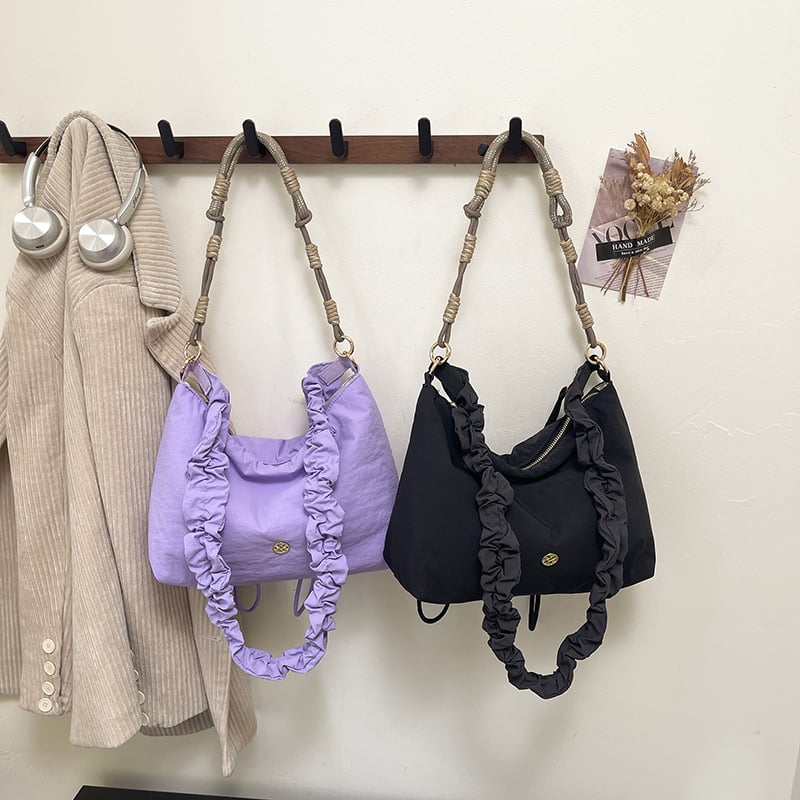 Ženska plisirana crossbody torba — najlon, oblik oblaka, svakodnevna torba za rame