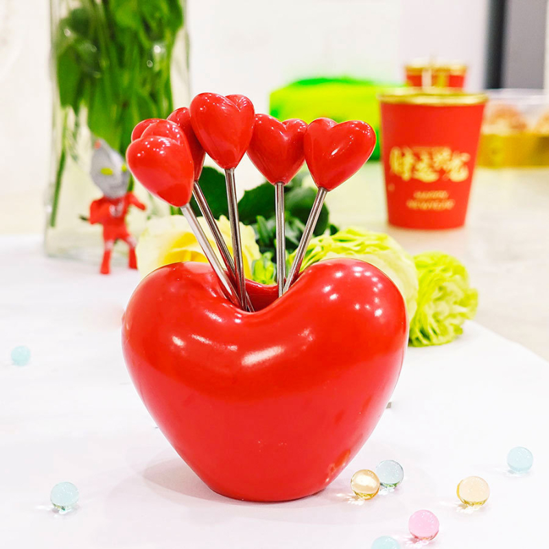 Furculiță de fructe cu inimă din oțel inoxidabil – design cu căpșuni și varză pentru decor casnic