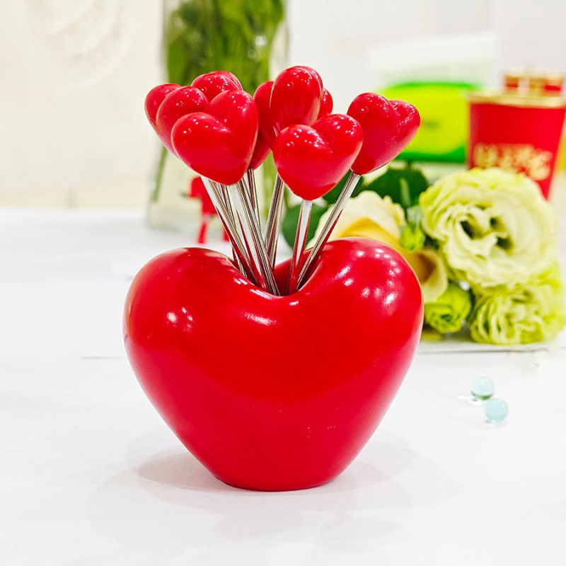Furculiță de fructe cu inimă din oțel inoxidabil – design cu căpșuni și varză pentru decor casnic