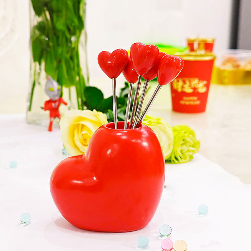 Furculiță de fructe cu inimă din oțel inoxidabil – design cu căpșuni și varză pentru decor casnic