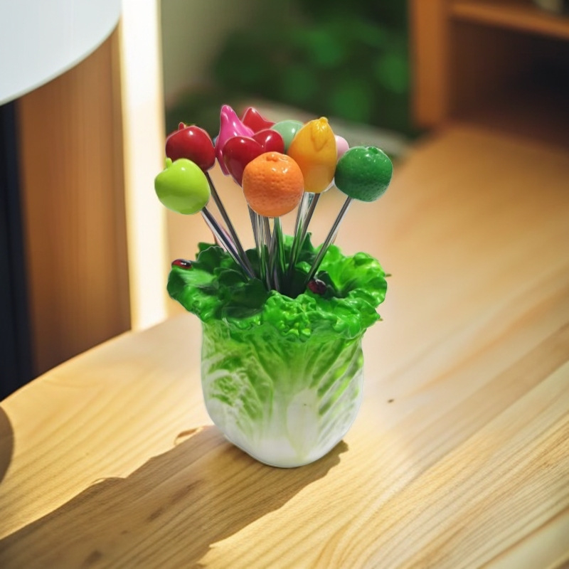 Furculiță de fructe cu inimă din oțel inoxidabil – design cu căpșuni și varză pentru decor casnic