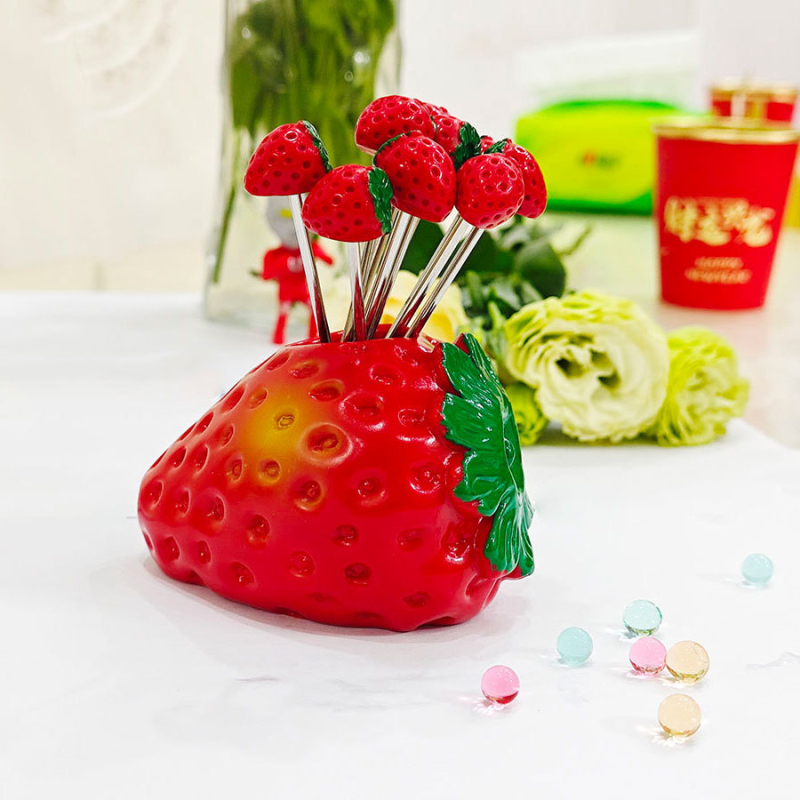 Furculiță de fructe cu inimă din oțel inoxidabil – design cu căpșuni și varză pentru decor casnic
