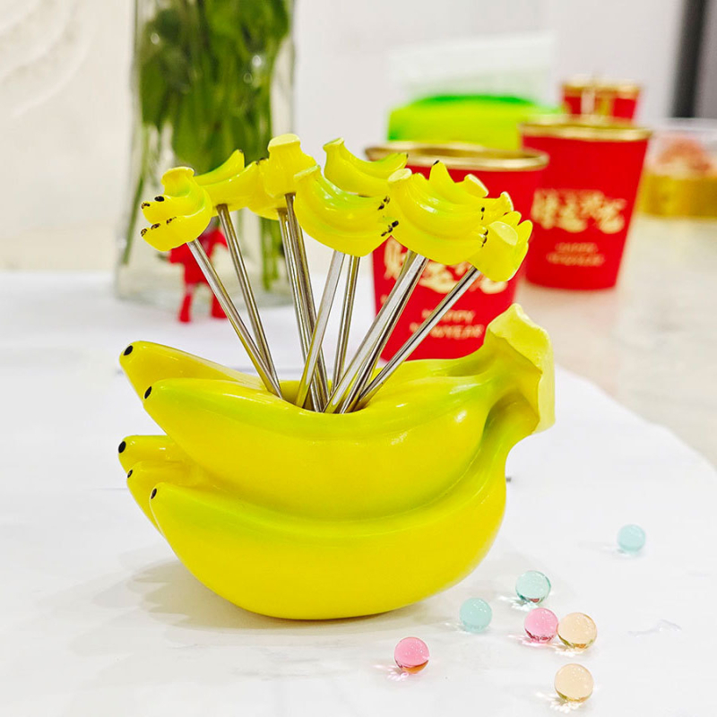 Furculiță de fructe cu inimă din oțel inoxidabil – design cu căpșuni și varză pentru decor casnic