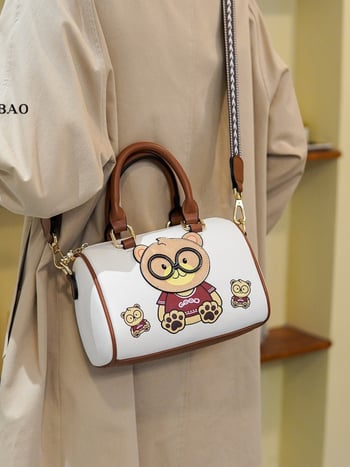 Nova ženska mini torbica 2025 – bucket torba s okruglim oblikom, crtić dizajn, za rame ili crossbody, PU