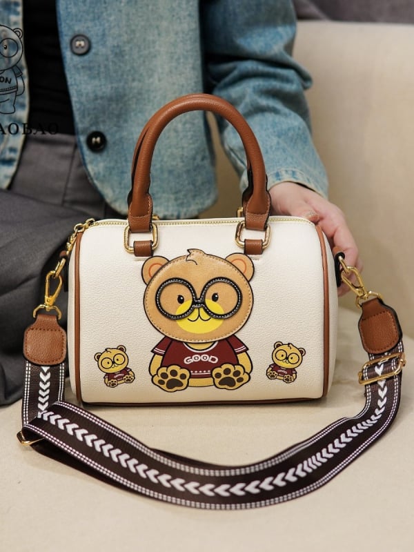 Nova ženska mini torbica 2025 – bucket torba s okruglim oblikom, crtić dizajn, za rame ili crossbody, PU