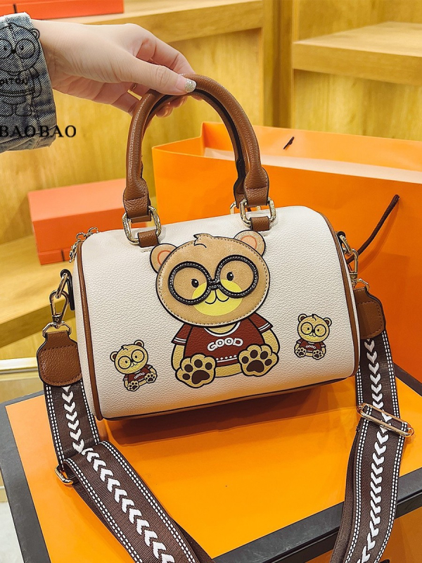 Nova ženska mini torbica 2025 – bucket torba s okruglim oblikom, crtić dizajn, za rame ili crossbody, PU