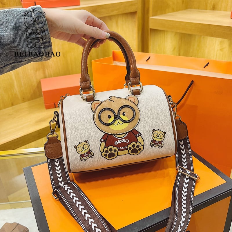 Nova ženska mini torbica 2025 – bucket torba s okruglim oblikom, crtić dizajn, za rame ili crossbody, PU
