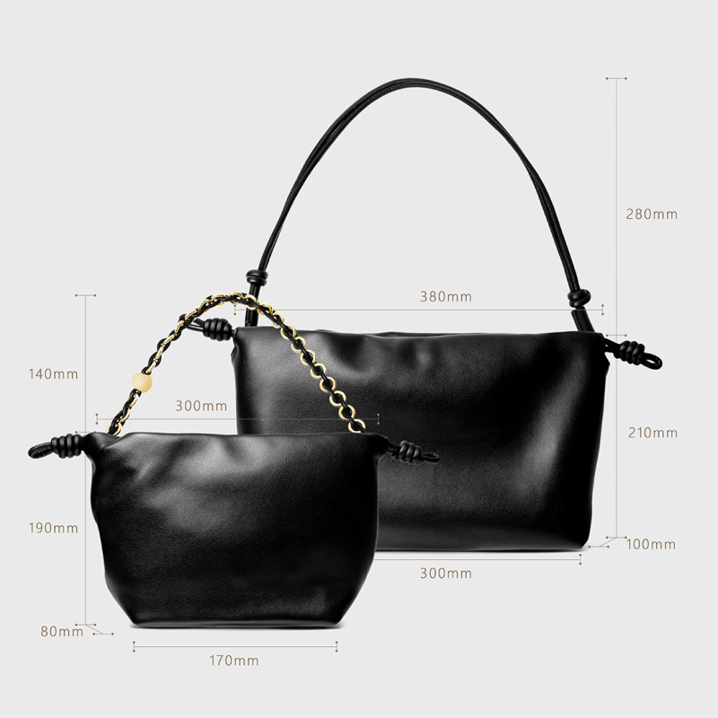 Ženska torba od prave kože sa šnurlom, bucket stil, za rame ili crossbody s lancem remenom