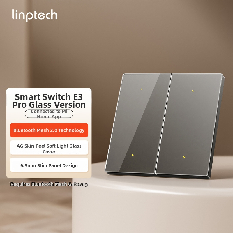 Lingpu E3ProMesh 2.0 AG sklenený spínač s diaľkovým a hlasovým ovládaním