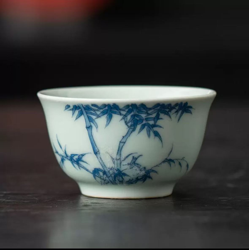 Ceașcă de ceai Jianzhan, albastru și alb antic, pentru ceai Kung Fu, ceramică