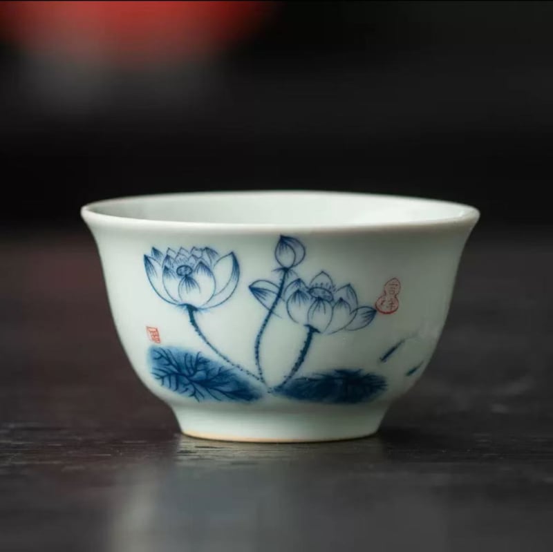 Ceașcă de ceai Jianzhan, albastru și alb antic, pentru ceai Kung Fu, ceramică