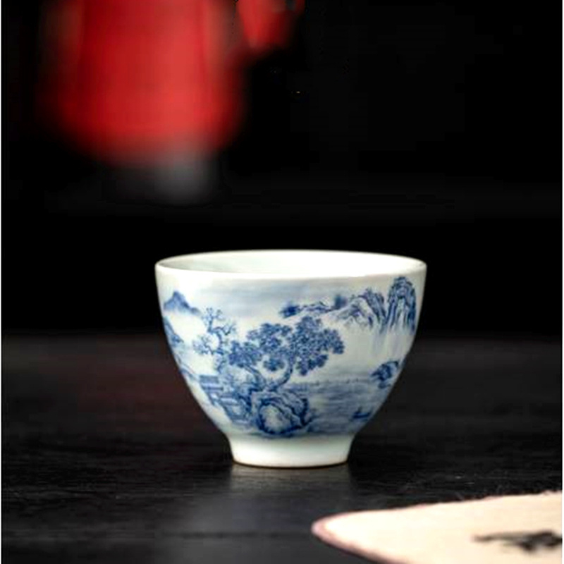 Ceașcă de ceai Jianzhan, albastru și alb antic, pentru ceai Kung Fu, ceramică