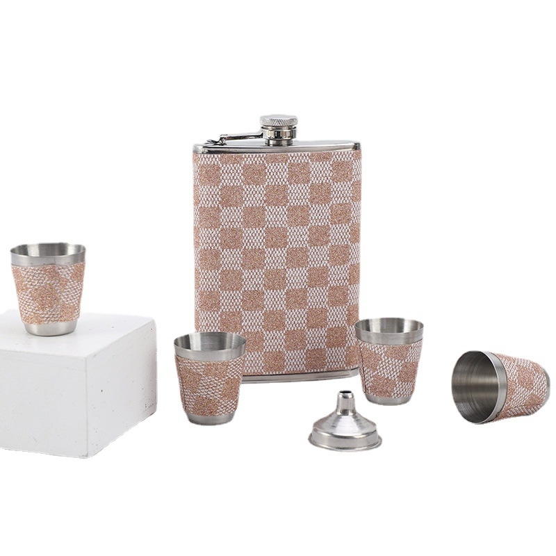 Set din oțel inoxidabil 304 cu sticlă de vin și cutie de țigarete pentru bărbați, portabil pentru exterior, mic flacon de alcool