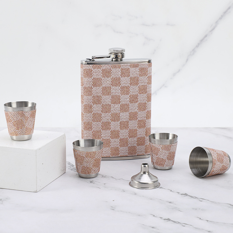Set din oțel inoxidabil 304 cu sticlă de vin și cutie de țigarete pentru bărbați, portabil pentru exterior, mic flacon de alcool