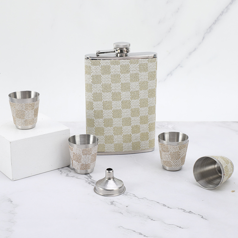 Set din oțel inoxidabil 304 cu sticlă de vin și cutie de țigarete pentru bărbați, portabil pentru exterior, mic flacon de alcool