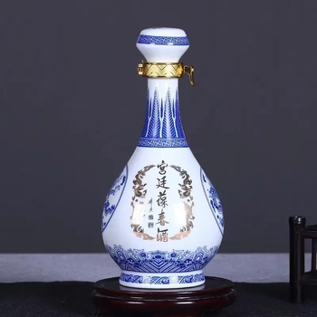 Sticlă ceramică sigilată pentru vin Jingdezhen, albastru-alb, 0,5 kg, etanșă, fără scurgeri