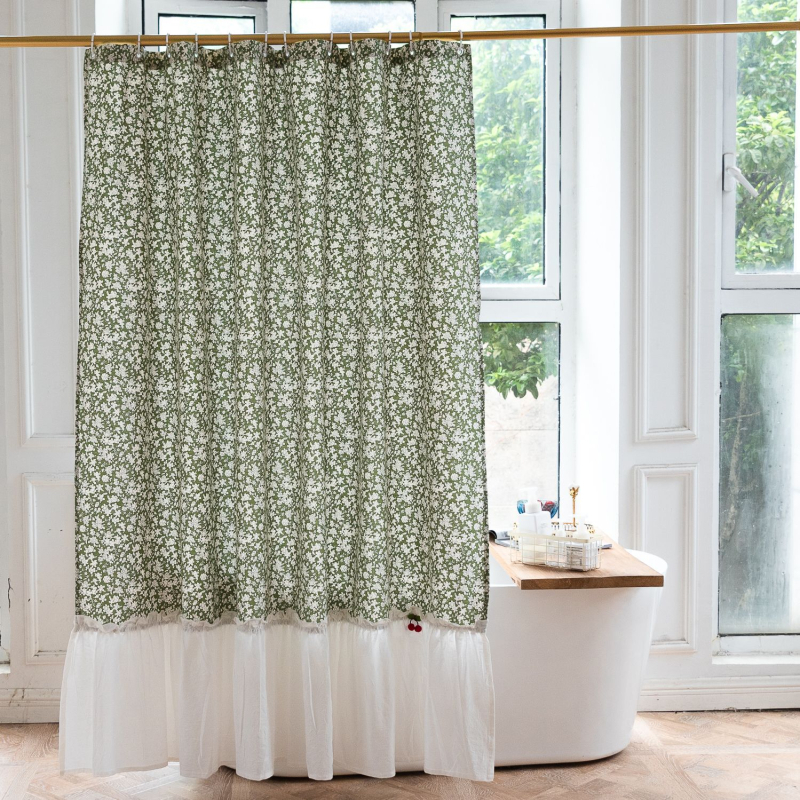 Cortină de duș textil, stil japonez-coreean pentru baie