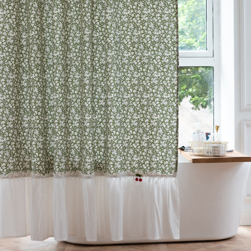 Cortină de duș textil, stil japonez-coreean pentru baie
