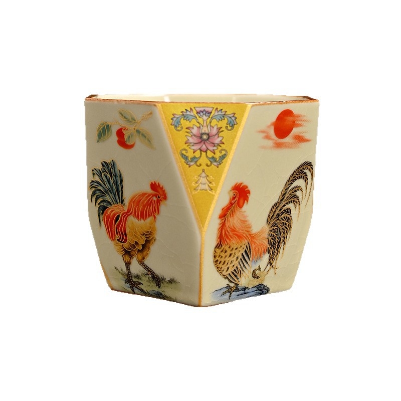 Ceașcă de ceai octogonală Ru Kiln, cu glazură crackle, ceașcă de degustare a ceaiului, ceașcă ceramică memorială personală