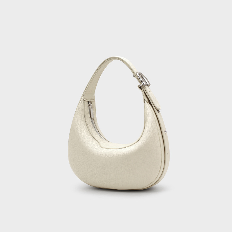 Valódi bőrből készült félhold alakú oldaltáska cipzárral, városi minimalist dizájn, válltáska/crossbody, közepes méret, őszi 2025