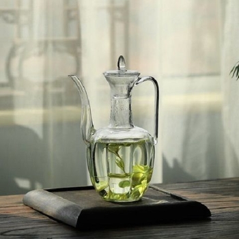 Ceainic de sticlă, realizat manual, în stilul dinastiei Song, design GuiFei inspirat (Concubina Imperială), corp din sticlă borosilicată, cu grosime, pentru infuzarea ceaiului