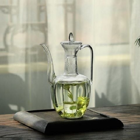 Ceainic de sticlă, realizat manual, în stilul dinastiei Song, design GuiFei inspirat (Concubina Imperială), corp din sticlă borosilicată, cu grosime, pentru infuzarea ceaiului