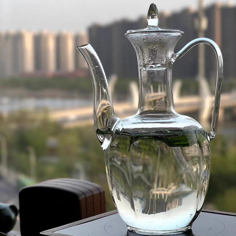 Ceainic de sticlă, realizat manual, în stilul dinastiei Song, design GuiFei inspirat (Concubina Imperială), corp din sticlă borosilicată, cu grosime, pentru infuzarea ceaiului