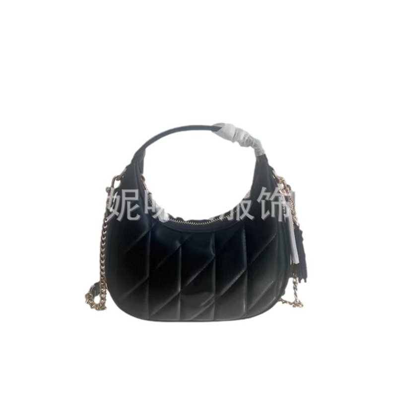Ženska torbica u obliku polumjeseca s mini lancem, dijamantno šivanje, 3D prsten, ručna, na rame ili crossbody