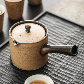 Ceainic Gongfu cu mâner lateral, ceramică cu glazură de cuptor, o singură oală, pentru uz casnic, protecție împotriva arsurilor