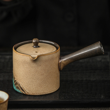 Ceainic Gongfu cu mâner lateral, ceramică cu glazură de cuptor, o singură oală, pentru uz casnic, protecție împotriva arsurilor