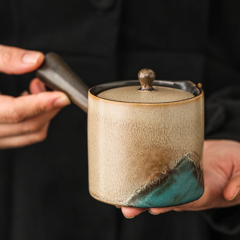 Ceainic Gongfu cu mâner lateral, ceramică cu glazură de cuptor, o singură oală, pentru uz casnic, protecție împotriva arsurilor