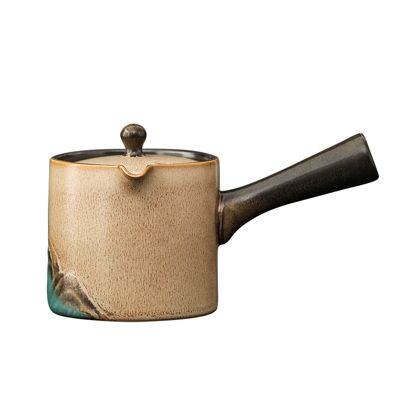 Ceainic Gongfu cu mâner lateral, ceramică cu glazură de cuptor, o singură oală, pentru uz casnic, protecție împotriva arsurilor
