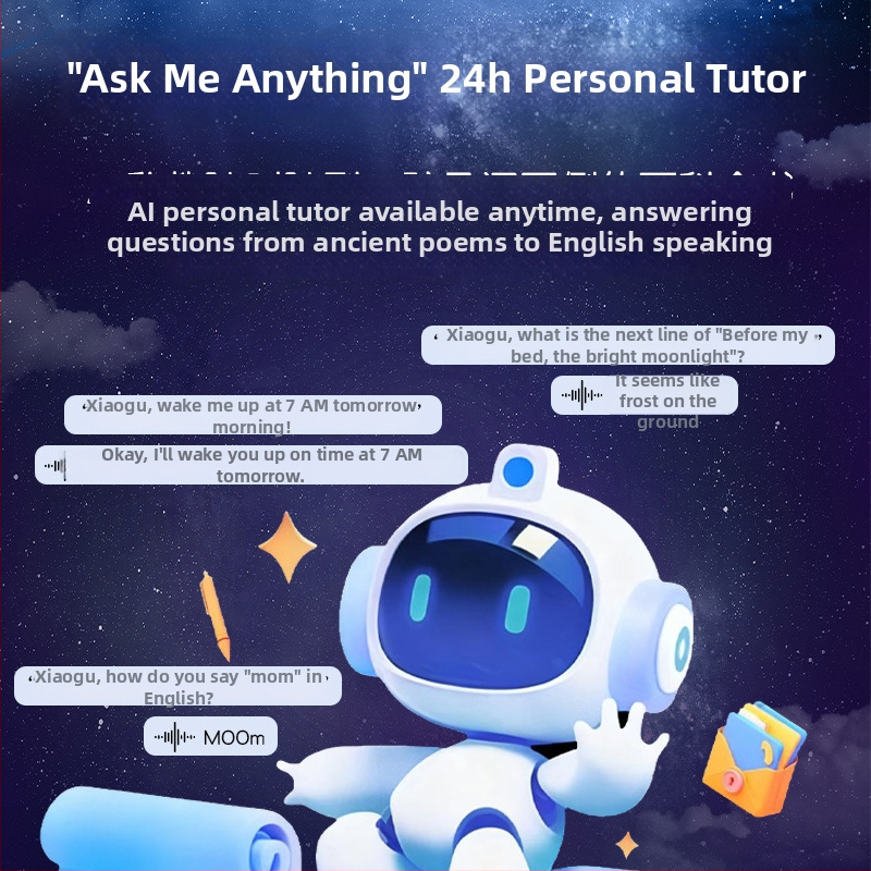 AI-ový časový spoločník robot s inteligentným hlasovým dialógom, budík, učebné zariadenie a nočná lampička