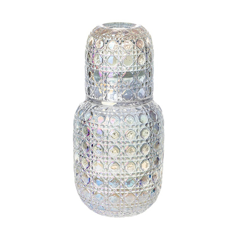 Sticlă de apă rece din sticlă, cu capacitate mare, model relief gem, finisaj gravat manual; set de pahare pentru suc și pahare pentru sake, pentru uz casnic
