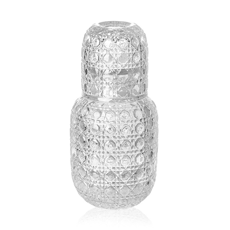 Sticlă de apă rece din sticlă, cu capacitate mare, model relief gem, finisaj gravat manual; set de pahare pentru suc și pahare pentru sake, pentru uz casnic
