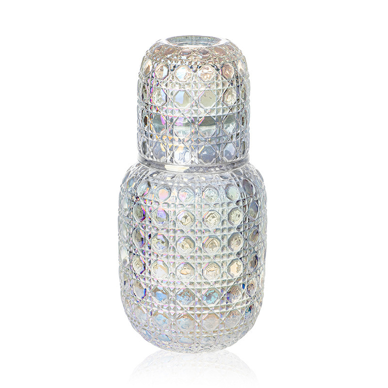 Sticlă de apă rece din sticlă, cu capacitate mare, model relief gem, finisaj gravat manual; set de pahare pentru suc și pahare pentru sake, pentru uz casnic