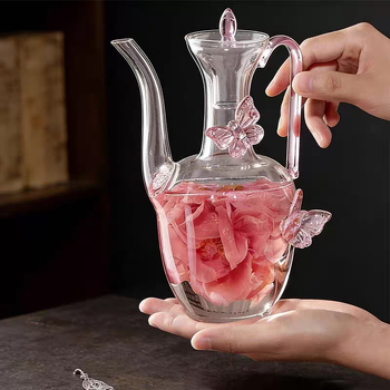 Ceainic în stil Song, model fluture, din sticlă transparentă, borosilicat înalt, pentru ceai verde