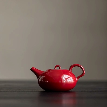 Ceainic ceramic roșu cu mâner, stil retro chinezesc, pentru uz casnic